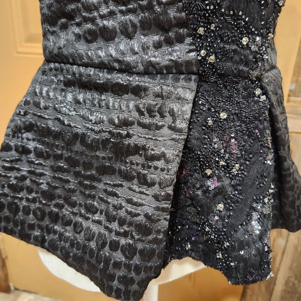 Monique Lhuillier Womens 6 Black Strapless Peplum Top Beaded Textured Zip USA - Picture 8 of 14